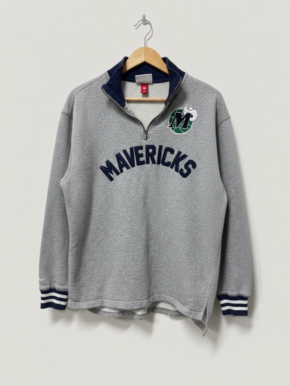 Mitchell & Ness Gray Mavericks Quarter-Zip Pullover with Navy Trim